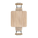 Side view of a light wood and silver metal folding table with a matching folding chair on a white background.
